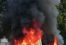 Furgone prende fuoco, vigile del fuoco fuori servizio doma l’incendio (Video)