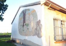 Quistello – Lavoro di squadra per l’ex materna di Nuvolato Uno dei graffiti recuperati che decorava uno dei muri esterni della ex scuola materna