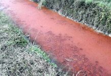 Asola l’acqua del fosso diventa rossa