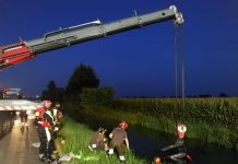 Sbanda e finisce nel canale pieno d’acqua, illeso