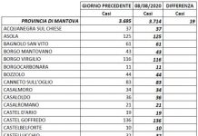 Coronavirus: 19 nuovi contagi nel Mantovano. Screening concluso a Rodigo: positivi 130 tamponi