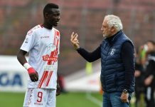 Calcio Serie C – E’ vigilia di Albinoleffe-Mantova: in attacco la coppia Mensah-D’Orazio Mandorlini Andrea allenatore del Mantova e Mensah Davis (Mantova)_1