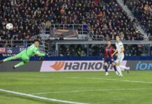 Pellegrini risponde a Bernardeschi, Bologna-Roma 1-1