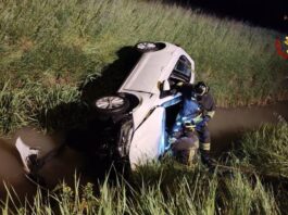 Auto si rovescia nel canale a Rodigo: i due a bordo estratti dai vigili del fuoco