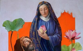 La Madonna e San Francesco nel borgo di Grazie con i colori di Giulia Monzani